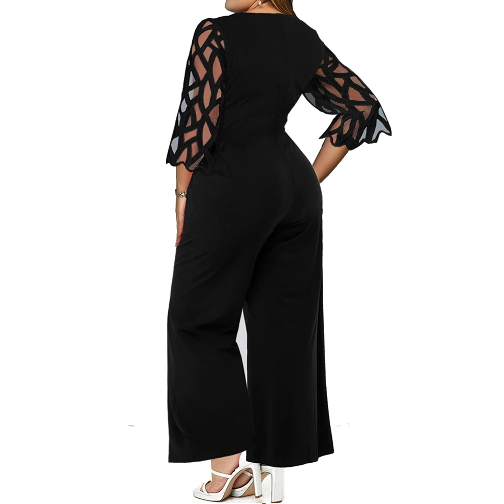 5XL размера плюс элегантный комбинезон для женщин прозрачный рукав Женский