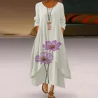 Женское платье с цветочным принтом, V-образным вырезом и длинным рукавом