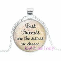 best friend sister creative photo cabochon glass chain necklacecharm women pendants fashion jewelry gifts
