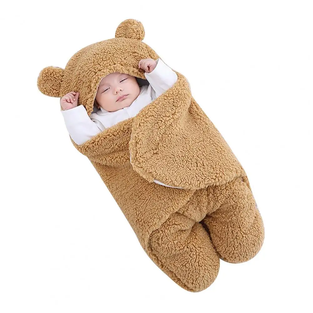 

Winter Faux Wool Solid Color Anti Kick Newborn Baby Swaddle Sleeping Bag Blanket