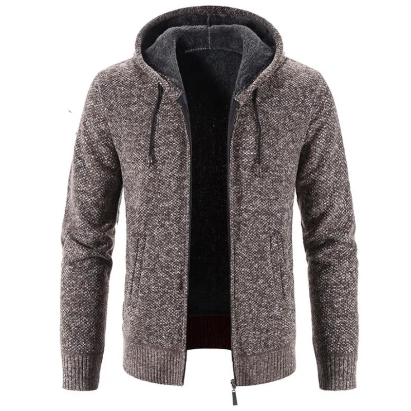 Autumn And Winter Men's Hooded Zipper Cardigan Faux Fur Wool Sweater Loose Casual knit Sweater Thick Woolen Coat Plus Size S-4XL
