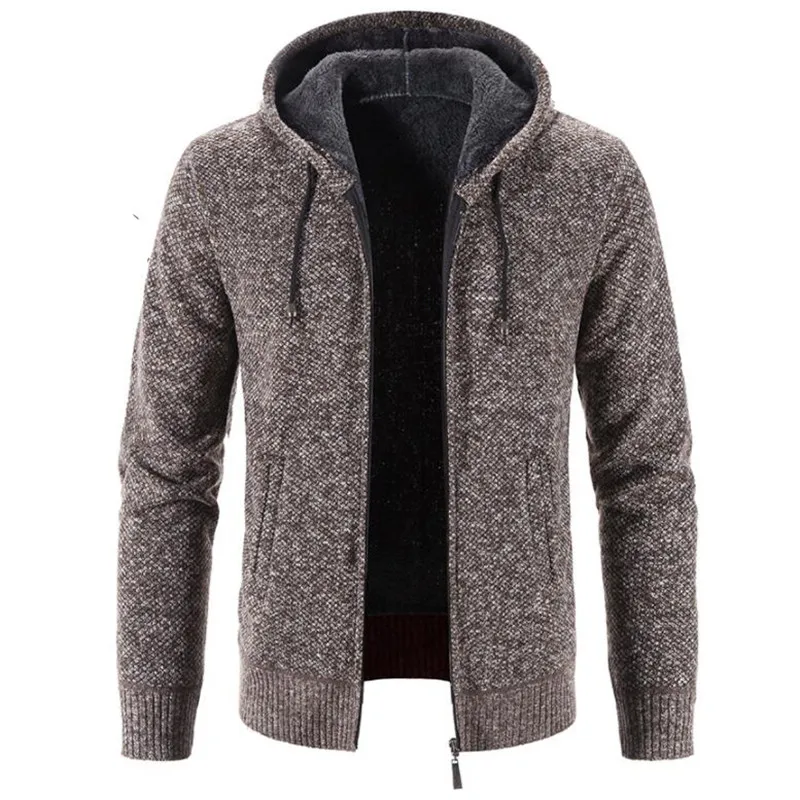 

Autumn And Winter Men's Hooded Zipper Cardigan Faux Fur Wool Sweater Loose Casual knit Sweater Thick Woolen Coat Plus Size S-4XL