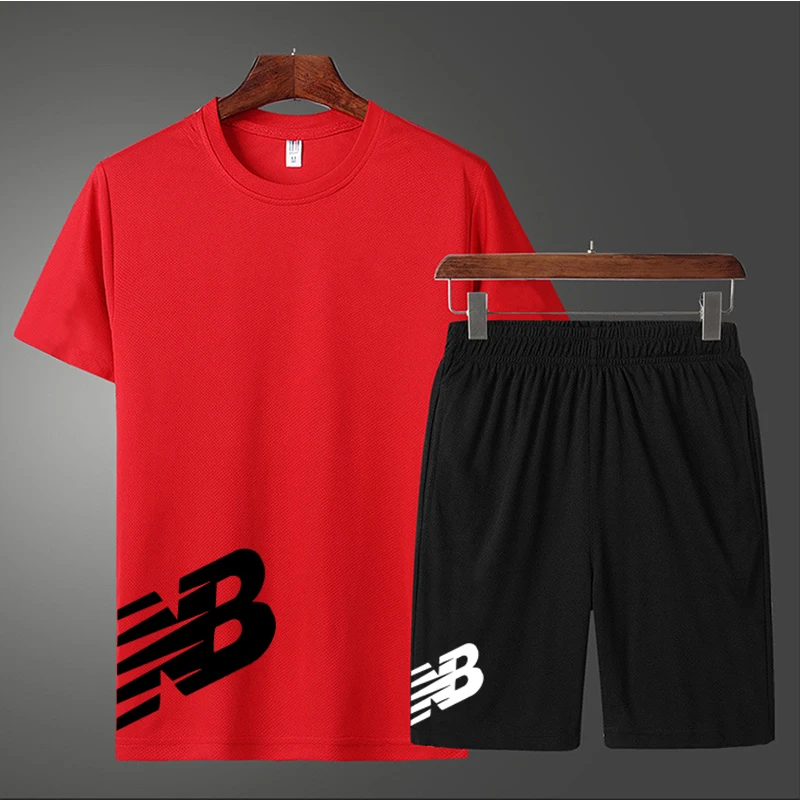 

2021 New Sports Suit Men'S Running Gym Two Piece Quick Drying Clothes Ice Thin Casual Short Sleeve Summer
