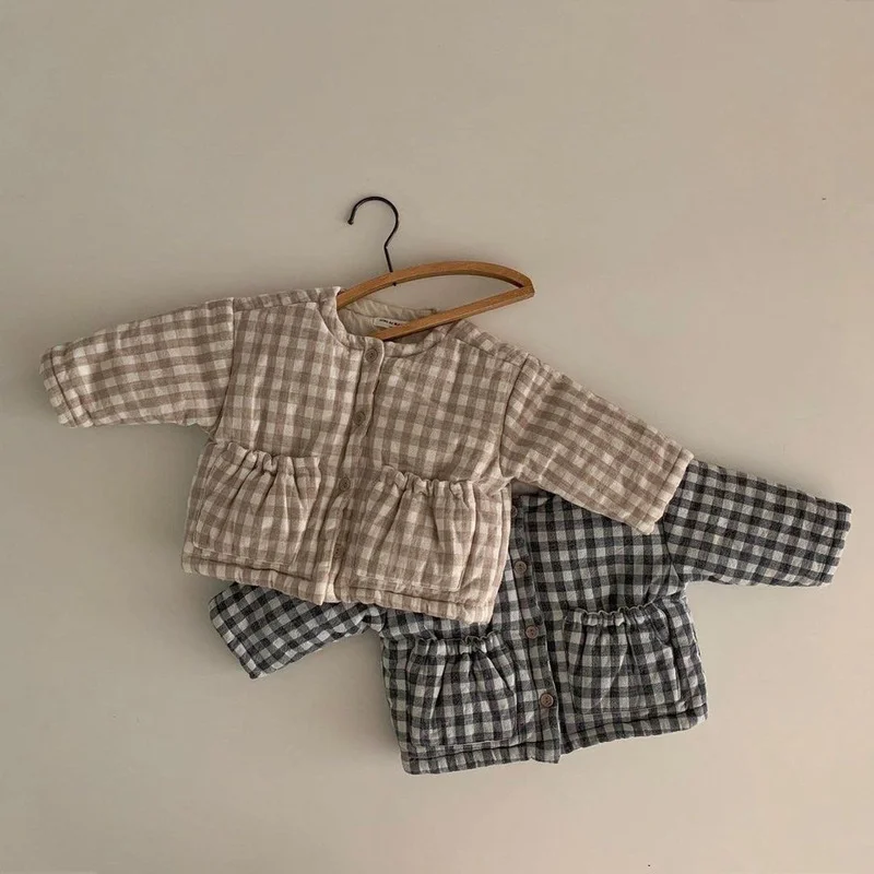 

Boys And Girls Baby Jackets Late Fall And Winter Plaid Padded Jackets For Kids Round Neck Collar Fashion Clothes