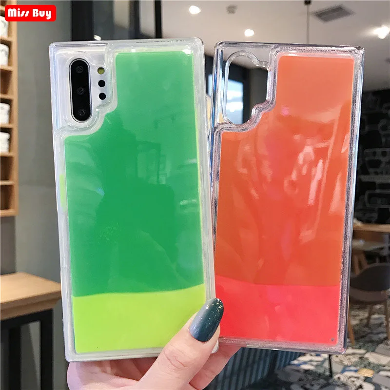 Светящиеся неоновые песком чехол для samsung galaxy Note 10 Plus 9 8 S10 Lite S8 S9 плюс силиконовый
