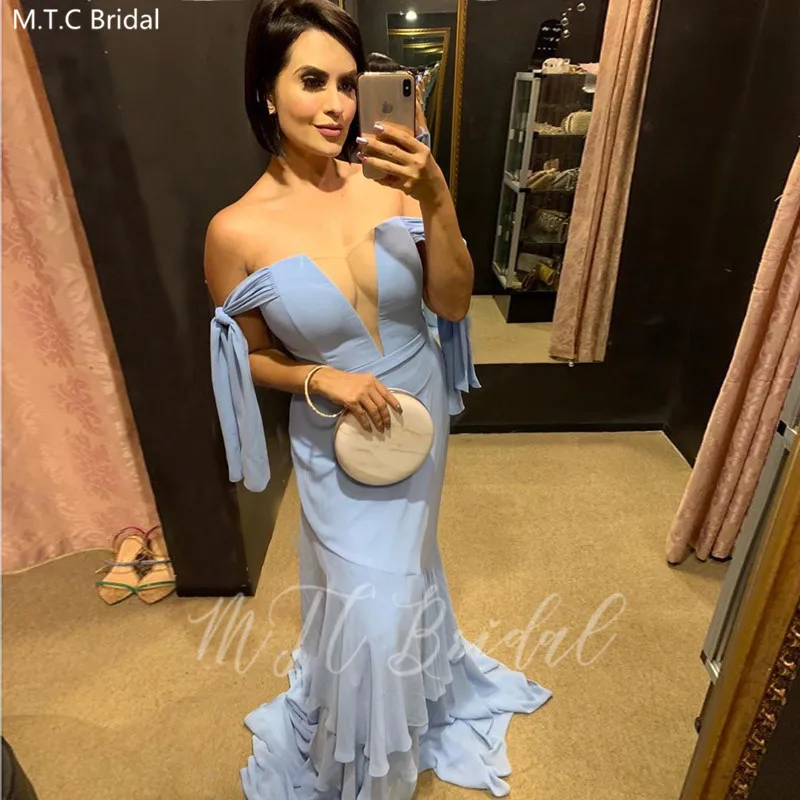 

Mint Blue Mermaid Long Elegant Prom Dresses Off The Shoulder Strapless Sexy Graduation Dress Plus Size Formal Gowns Robe Soiree