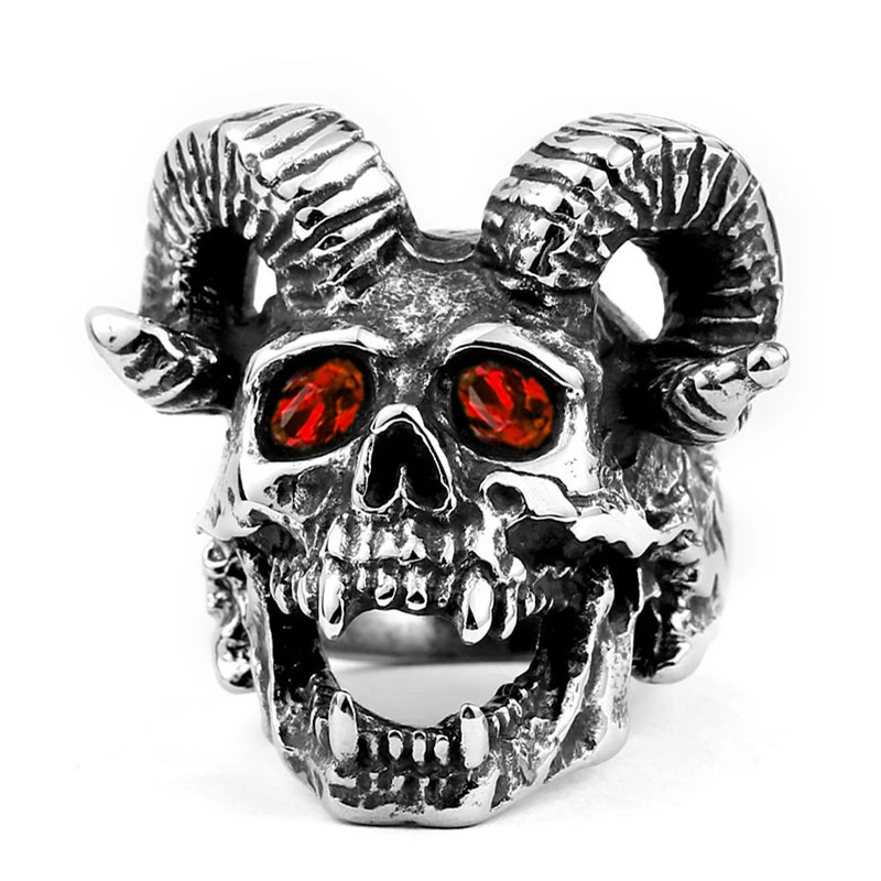 Модные Винтажные большие овец коз Рог кольцо с черепом красного синего зеленого