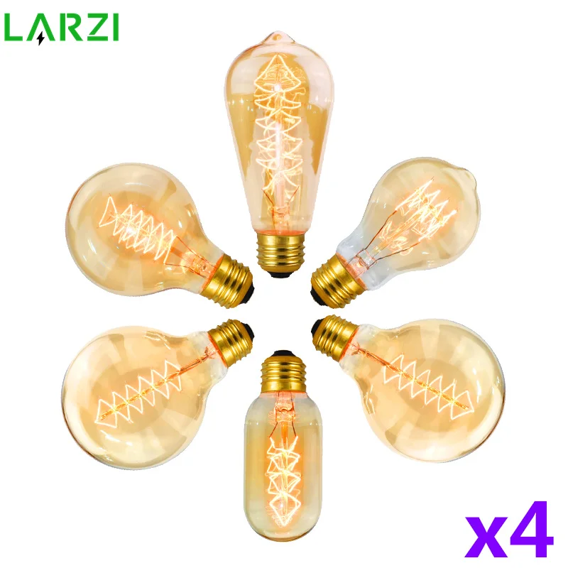 

4pcs/lot Retro Edison Light Bulb E27 220V 40W A19 A60 ST64 T10 T45 T185 G80 G95 Filament Vintage Ampoule Incandescent Bulb Lamp