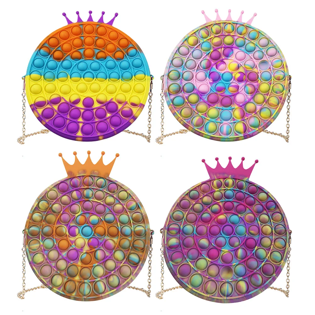 

Радужная пузырьковая сумка с короной, симпатичная сумка большого размера, антистрессовая, для детей и взрослых, интерактивная сенсорная иг...