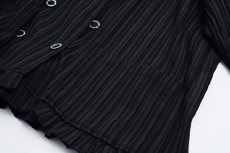 

[EAM] Women Vintage Double Breasted Pleated Black Blouse New Lapel Long Sleeve Loose Shirt Fashion Spring Autumn 2021 1DD4790