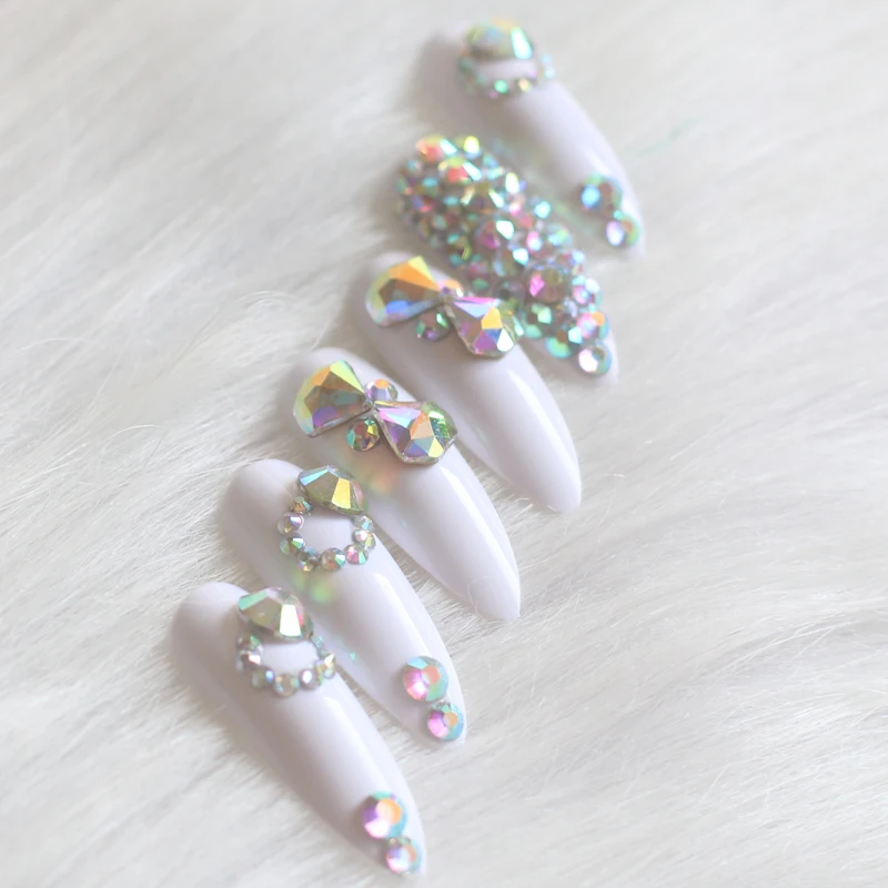 

24 шт. Супер Длинные овальные Роскошные ювелирные изделия для салона искусства искусственные ногти Кристалл бриллиант белый