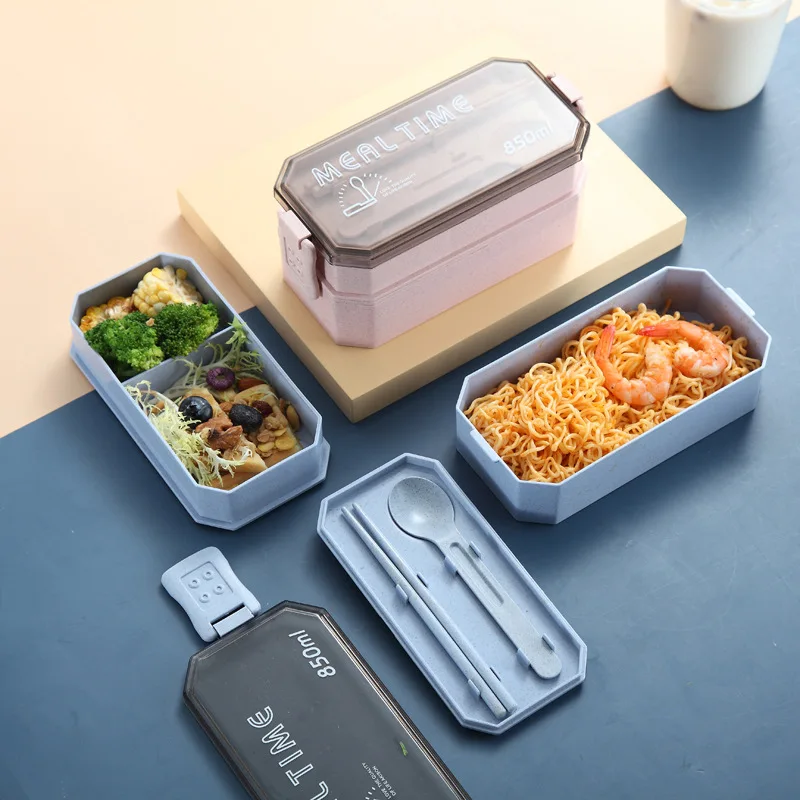 

New 850ML 2 Layers Bento Box Eco-Friendly Lunch Box Food Container Wheat Straw Material Microwavable Dinnerware Lunchbox
