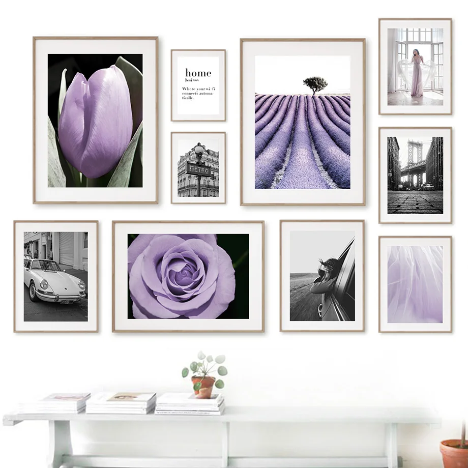 Лаванда Роза тюльпан Ретро Девушка метро автомобиль настенная Картина на холсте