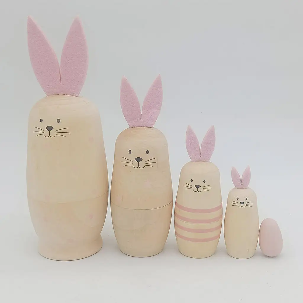 

Rabbits Shape Russian Nesting Dolls Hand Painted Wood Toy Toys for Christmas Women