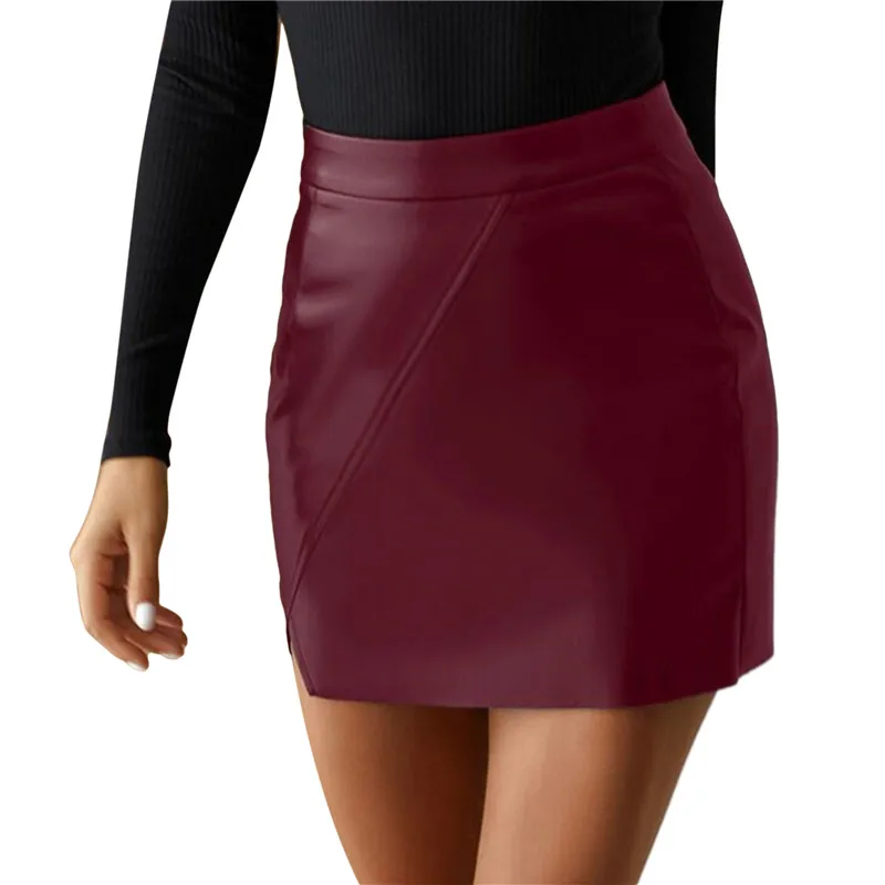 

Women Fashion PU Skirt Irregular A-Line High Street Casual Bandage Waist Leather Skirts Autumn Winter High Waist Short Skirt