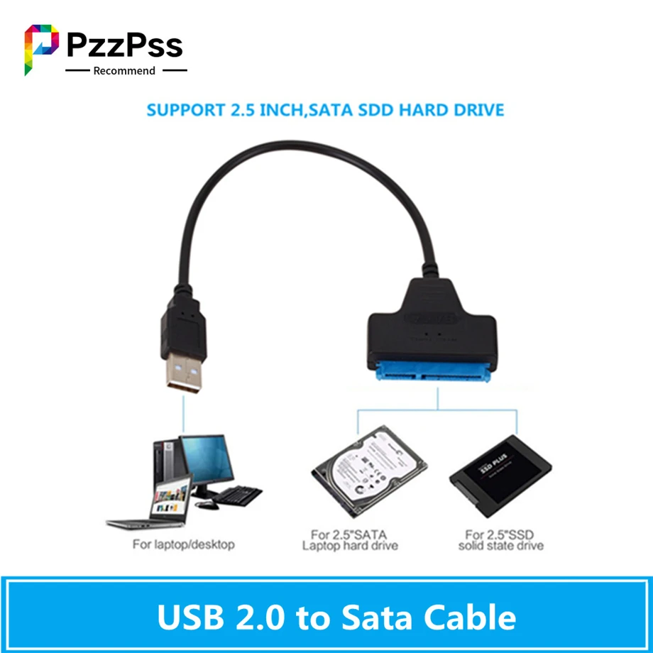 PzzPss USB 2.0 to SATA 22pin Adapter Converter Cable for 2.5in HDD SSD Hard Drives Hard Disk Drives for Solid Disk Drive