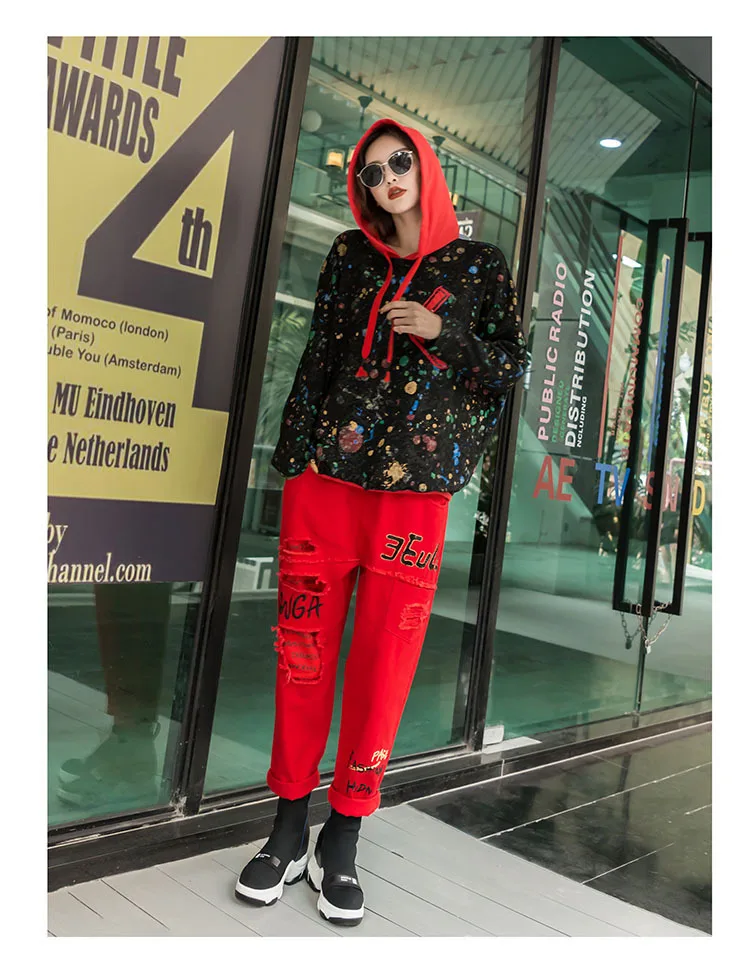 Max LuLu/Новинка года; корейский стиль; модная женская осенняя одежда в стиле панк; женские толстовки с капюшоном; повседневные женские толстовки с цветочным принтом
