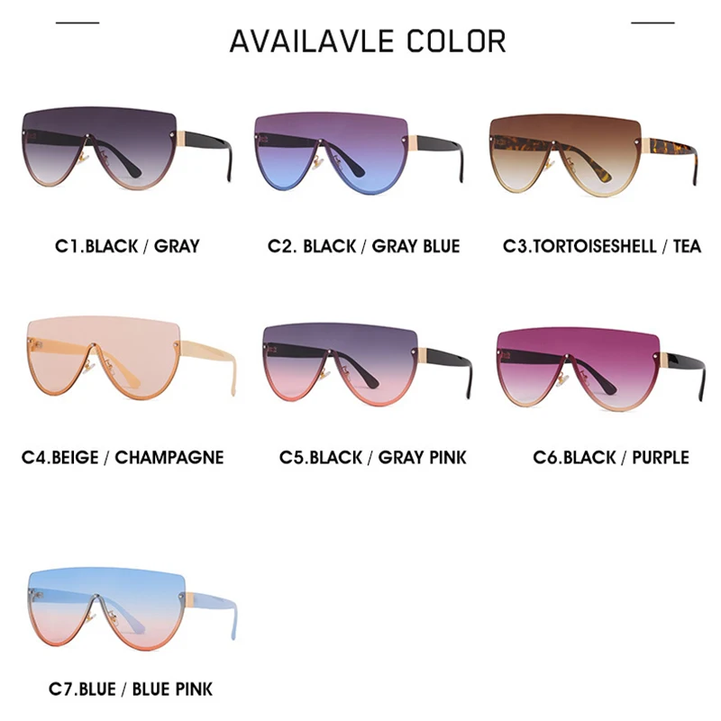 

Vintage Oversized Sunglasses Women 2021 Luxury Brand Design Travel One Piece Flat Rimless Half Frame Sun Glasses Fashion Shades
