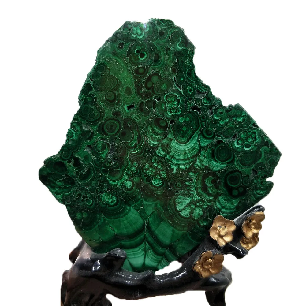 500-550g Natural Malachite Raw Stone Quartz Mineral Rough Energy Healing Wedding Decoration Aquarium+Wooden base |