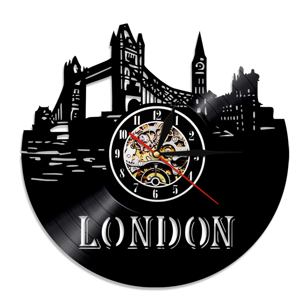 

London Cityscape Skyline Wall Art Decor England Big Ben Scenery Wall Clock UK London England City Vinyl Record Wall Clock