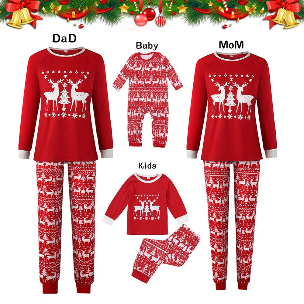 

New Christmas Family Matching Pajamas Set Deer Adult Kid Family Matching Clothes Top+Pants Xmas Sleepwear Pj's Set Baby Romper