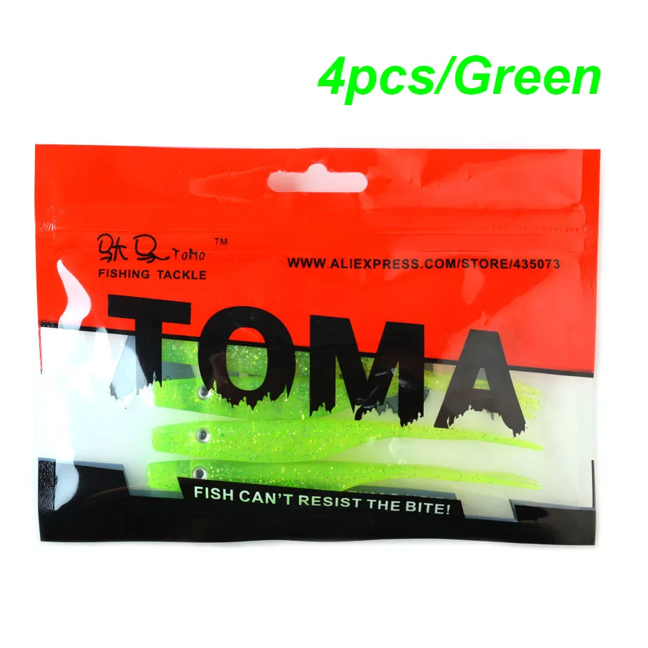 4pcs Green TOMA 4 шт./лот, мягкие рыболовные приманки с вилкой и хвостом, искусственные приманки, двойные цвета, 6,5 г, 12 см, мягкие приманки, бионические приманки, рыболовные снасти - Цвет: 4pcs Green