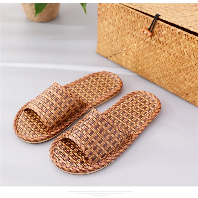 

2021 European and American ladies fashion home bamboo and rattan floor slippers 1765