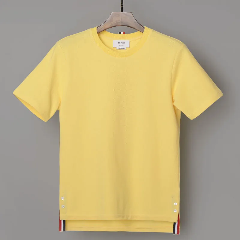 

THOM 2021 TB men's o-neck short sleeve t-shirts summer casual tees men 100% cotton t-shirts for male yellow white blue gray