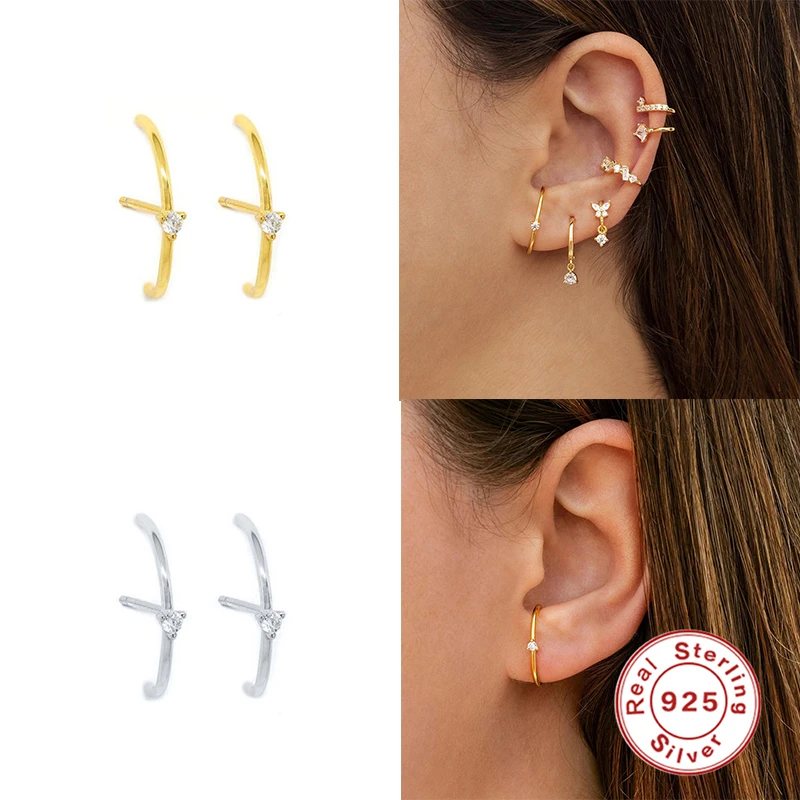 

Canner Gold Silver Color Shiny Charm Zircon Chain Stud Earrings for Women 925 Sterling Silver Tassel Earrings Fine Jewelry 1Pair