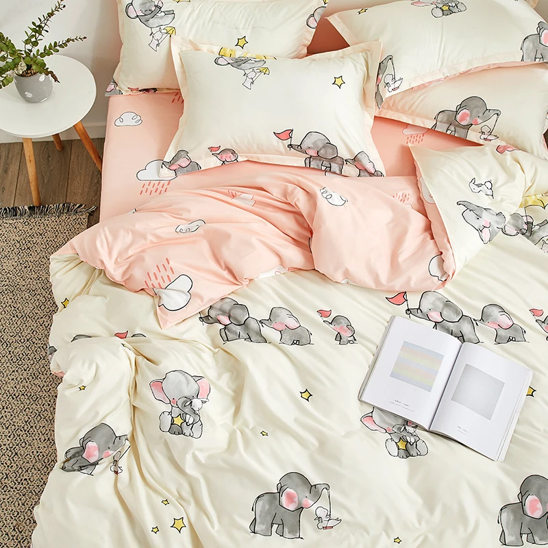 

cute cartoon elephant bedding set for kids kawaii bed sheet sets Nordic duvet cover pillowcase bed linen single king size