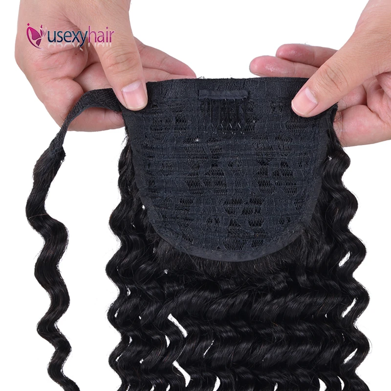 USEXY человеческие волосы для конского хвоста с глубокой волной бразильские