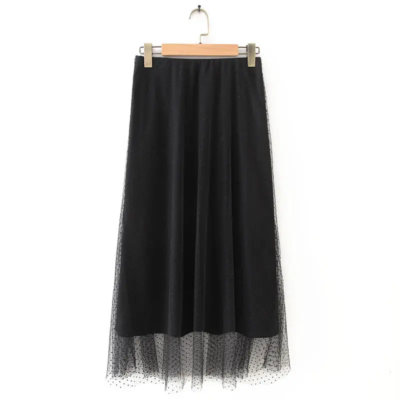 2019 женская элегантная плиссированная длинная юбка в горошек с вуалью faldas mujer