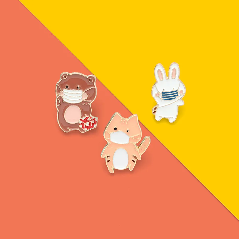 Забавные Маски кошка медведь искусственная рубашка отворот бейдж сумка