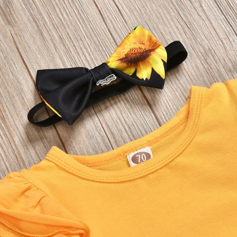 2 шт. детский костюм-пачка с длинным рукавом и принтом подсолнухов | Мать ребенок