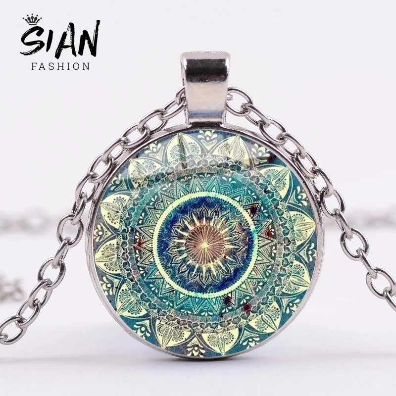 Азиатских винтажные буддизм чакра Мандала ожерелье Ом Индии символ йоги