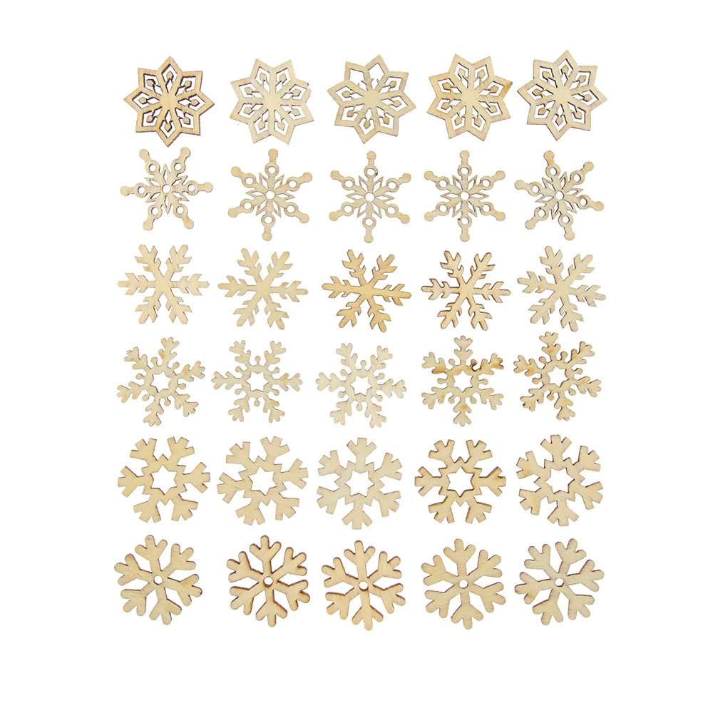 

50pcs/set Mixed Hollow Snowflake Nature Wooden Scrapbooking Art Collection Craft for Handmade Accessory Sewing Home Decoration