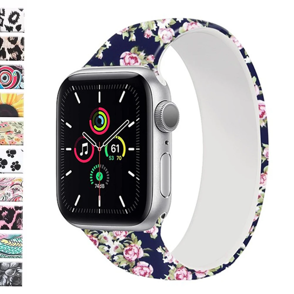 

Solo Loop for Apple Watch Band 44mm 40mm 38mm 42mm Elastic Printed Silicone belt watchbad bracelet iWatch serie 5/4/3/SE/6 Strap