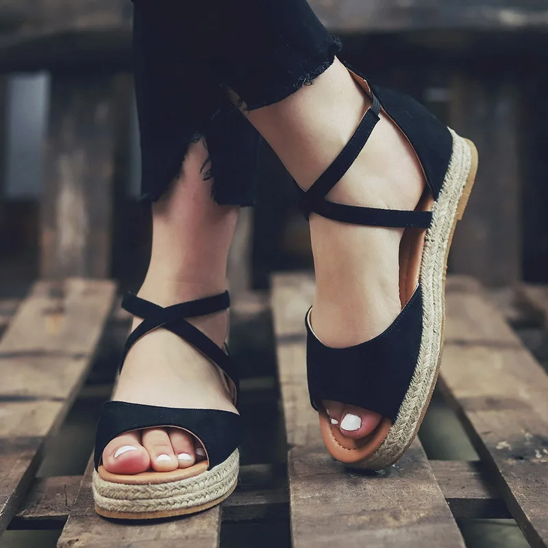Женские босоножки Женская Повседневная пляжная обувь из пеньковой ткани на