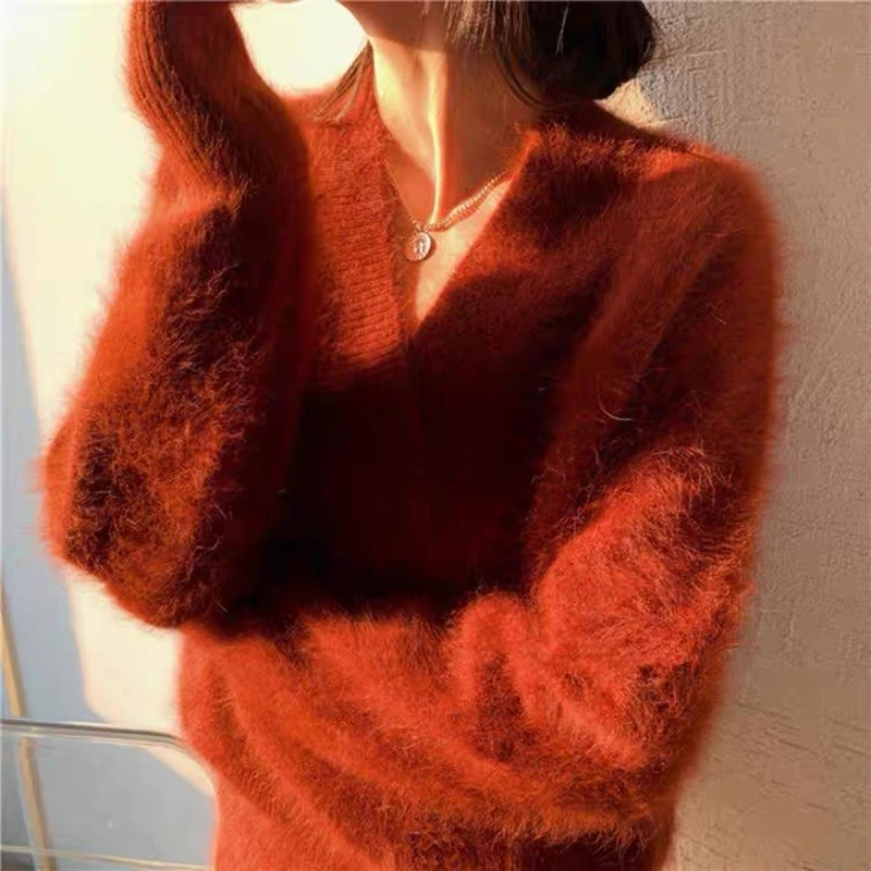 Зимний модный новый легкий роскошный мягкий норковый кашемировый свитер с