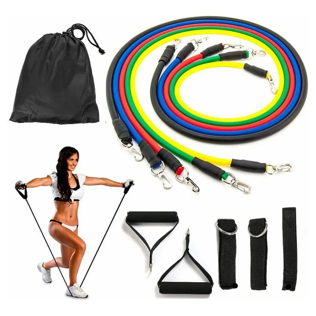 

11-Piece Fitness Set Neutral Anti-Break Resistance Band Latex Tube Pedal Exerciser Yoga Rubber Ring Tube