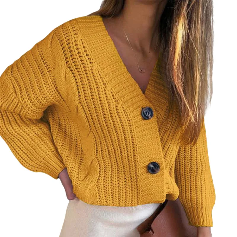 

Women Short Cardigan Knitted Sweater Autumn Winter Long Sleeve V neck Jumper Cardigans Fashion Pull Femme Coat Casual Streetwear