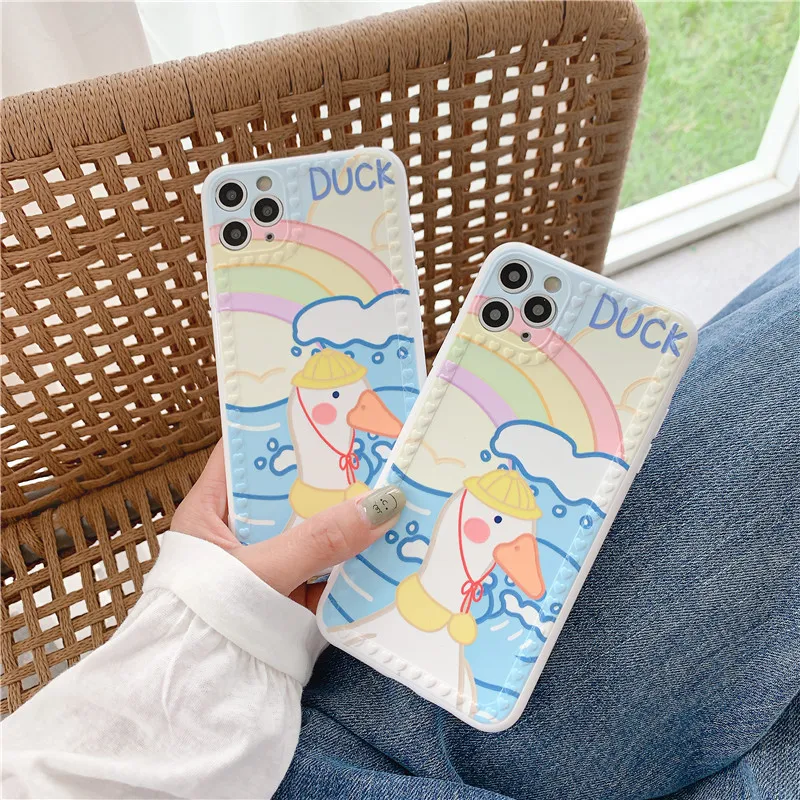 

Funny Cute Duck Phone Case For iphone 11 Pro Max 7 8 plus X XR XS Max SE 2020 Soft Silicone Cover Cartoon Fashion Girl Capas