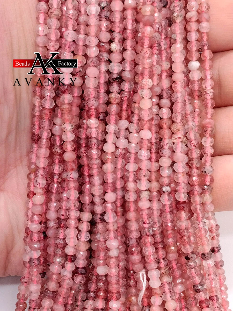 

Natural Faceted Strawberry crystal Beads Small Section Loose Spacer for Jewelry Making DIY Necklace Bracelet 15'' 2x3mm 3x4mm