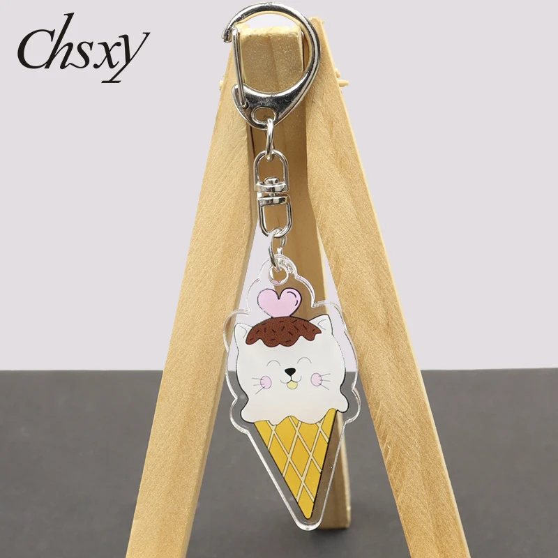 

Cute Cat Dog Kitten Puppy Cone Kawaii Acrylic Keychains Holder Ice Cream Key Chain Keyrings For Bag Car Unisex Jewelry Gifts