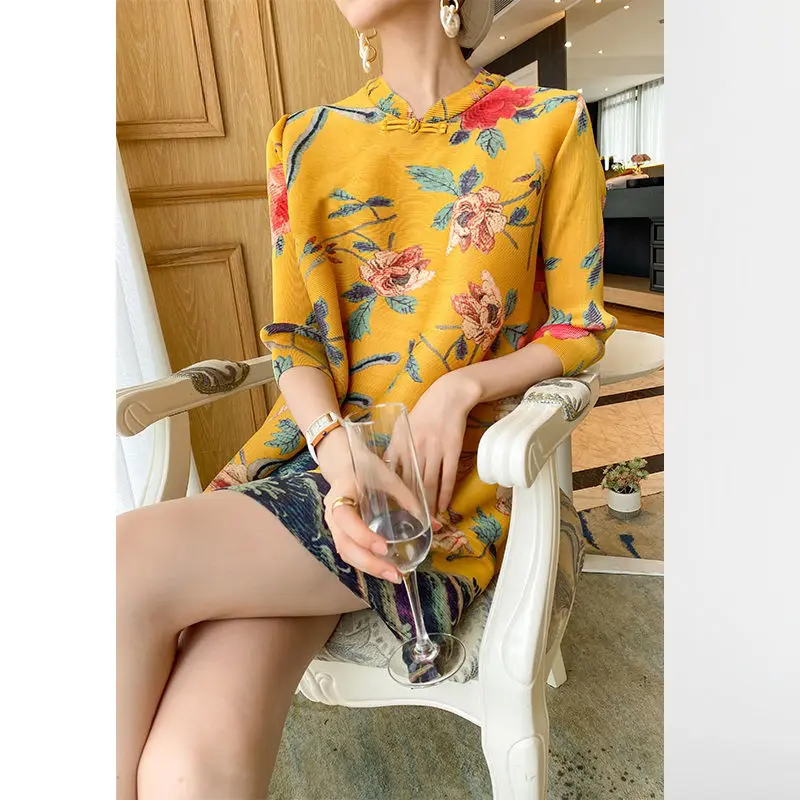 Плиссированное Платье-Ципао в улучшенном ретро стиле Новинка весна-осень 2023