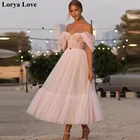 Женское Тюлевое платье с открытыми плечами, розовое короткое вечернее платье до середины икры для выпускного вечера, 2022
