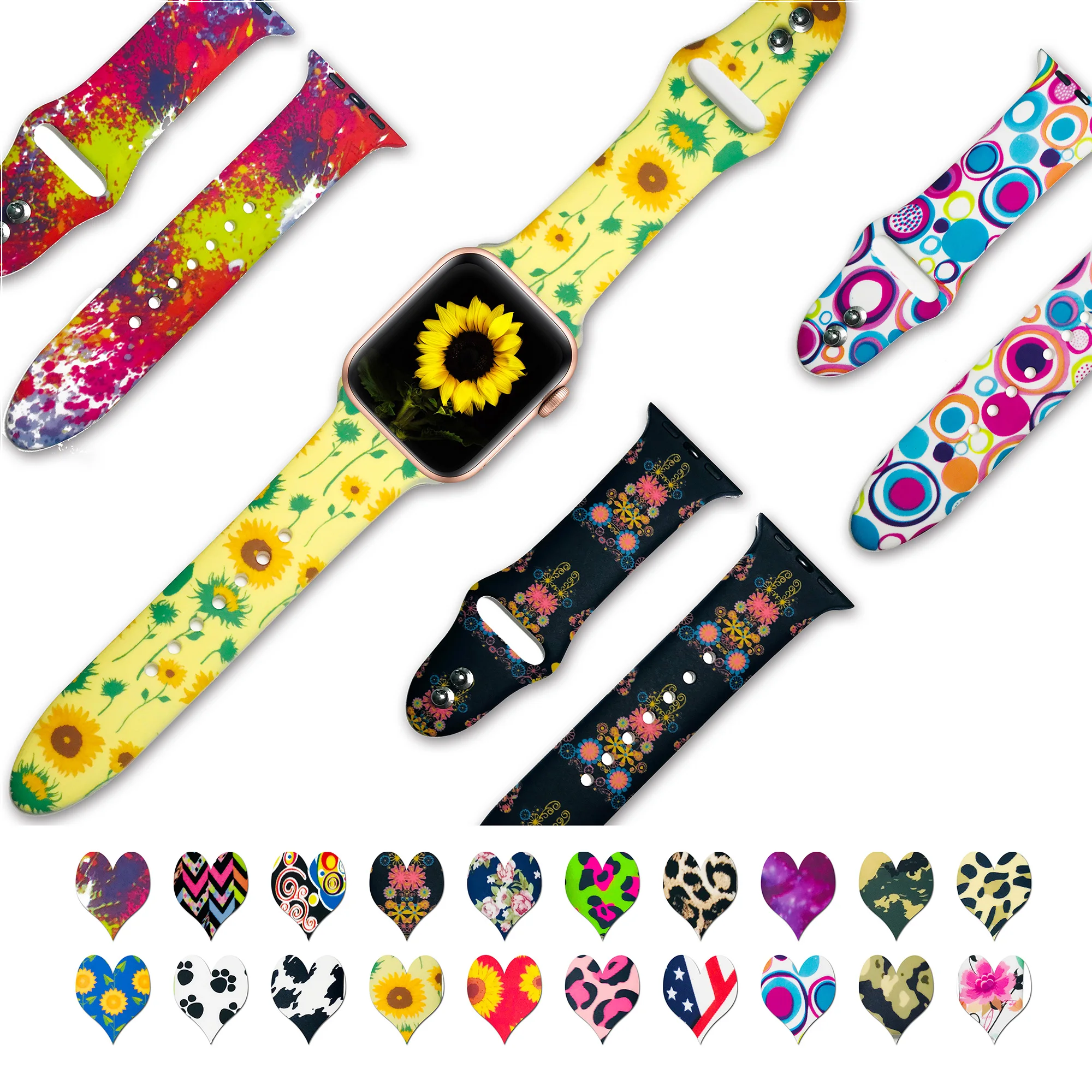 Sport Leopard Sun-Flower Silicone Rubber Strap Band For Apple Watch Band Iwatch 6 7 Series 654321 38mm 40mm 42mm 44mm