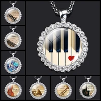 saxophone french hoin piano pendant clarinet flute violin gitar music metal necklace musical instruments jewelry musician gift