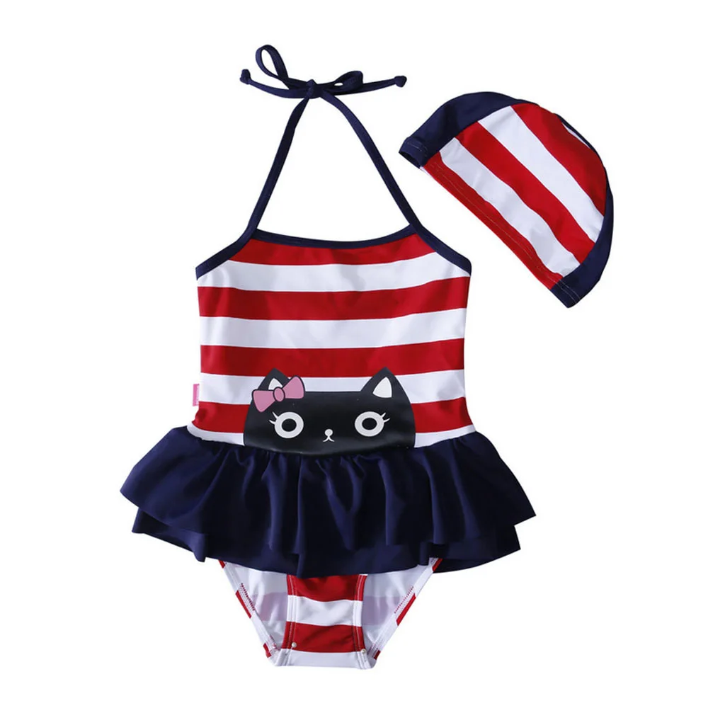 Vivobiniya Toddler baby swimsuits kid girl one-piece swimwear Infant two piece swim lovely Bikini bathing suits Swimming cap | Детская