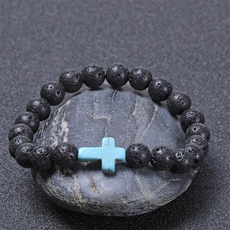Модные мужские браслеты с бусинами из вулканического камня 8 мм|Плетеные